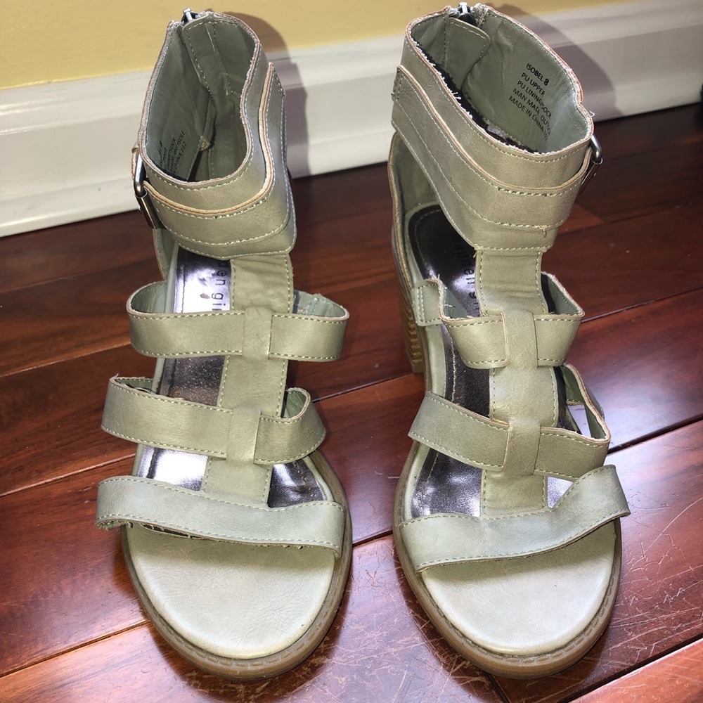 Gray blocked heels